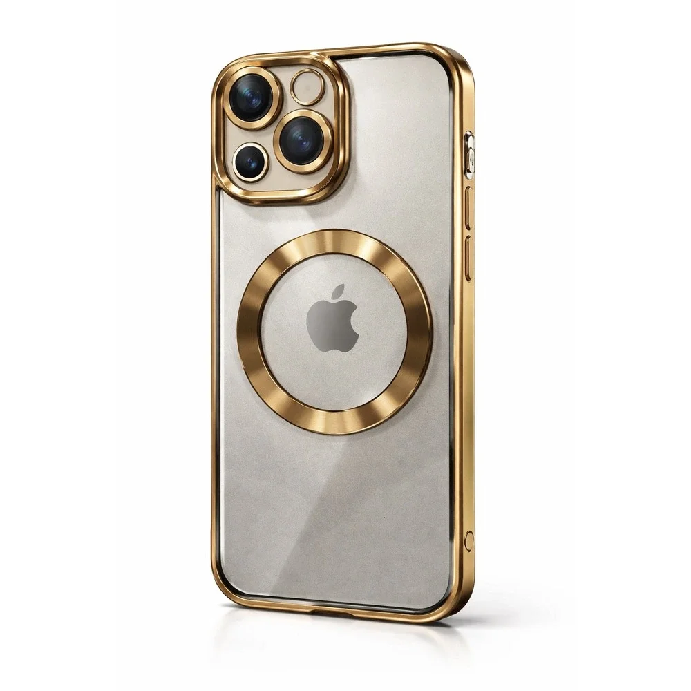 iPhone 15 Plus Clear Protective Case Gold Metallic Trim NEW‎